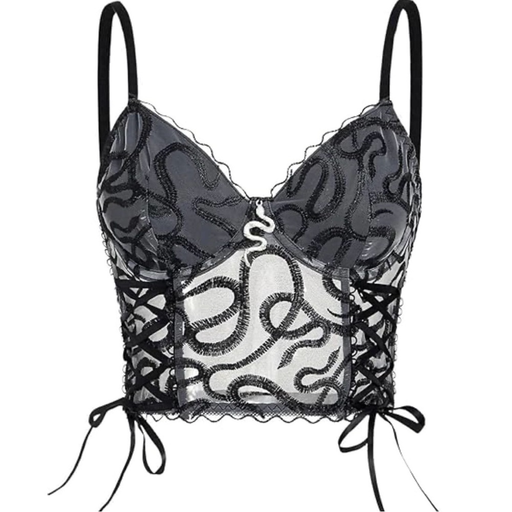 ROMWE NWT Goth Snake Décor Mesh bustier- size M